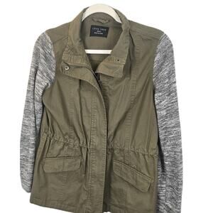 Love Tree Women's Sz Small Olive Green & Gray Full Zip Jacket Gorpcore Grunge